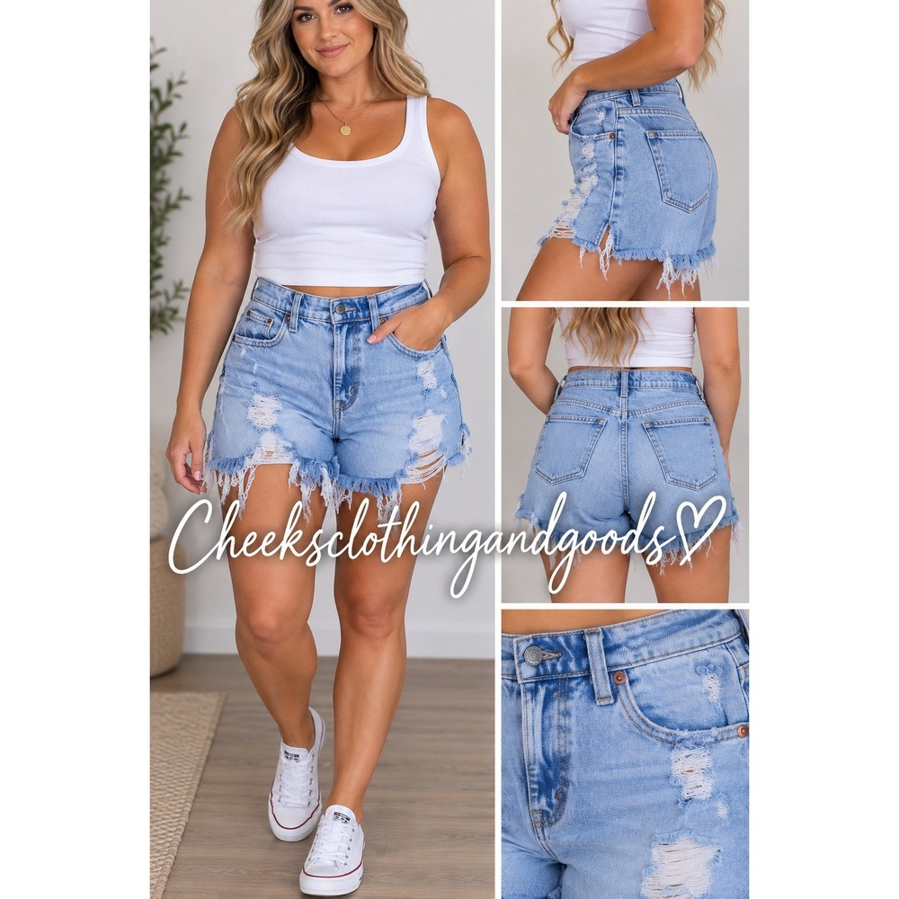 Abercrombie & Fitch Hi- Rise Distressed Mom Shorts Light Wash Size 26/2 Y2K 90s
